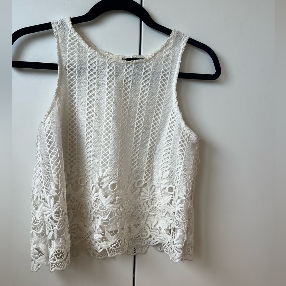 Aqua size small white lace blouse tank top